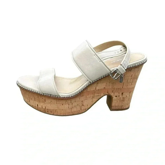 Coach Cork Heel Sandal Leather Platform Chalk Beige Quartz Sandals 9 - Picture 1 of 10